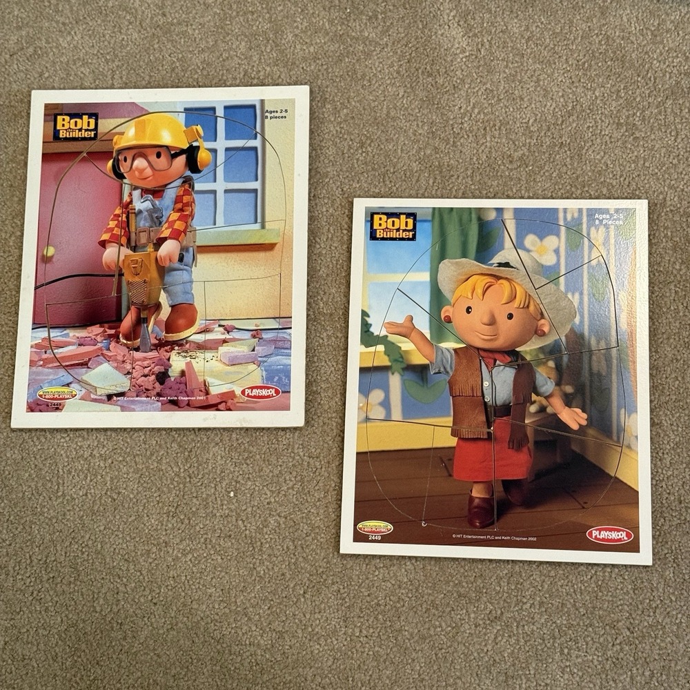 VTG Bob the Builder Playskool Wooden Play Puzzle Lot Of 2 Bob And Wendy 2001